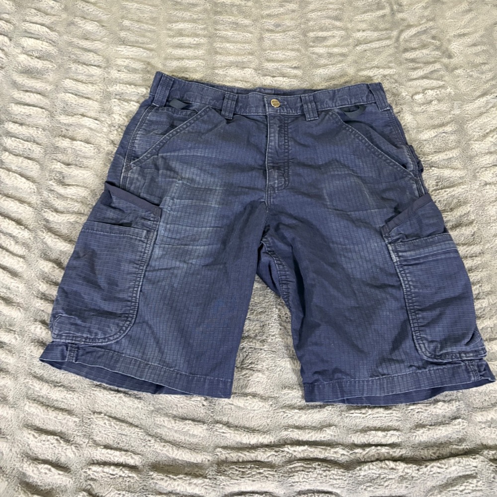 Carhartt Mens Force Tappen Cargo Shorts Navy Blue Ripstop 32 103645-NVY
